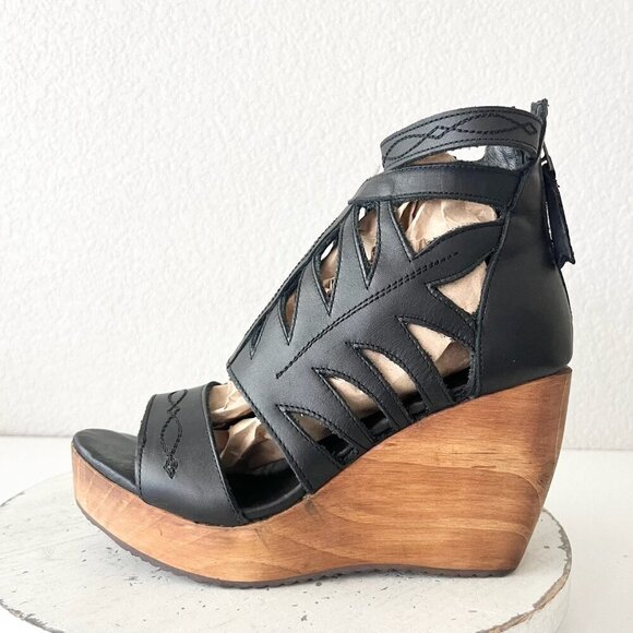 NEW Lane Boots BECCA Womens Black Wedges 8.5 Western Sandals Cowgirl Leather - Picture 3 of 10